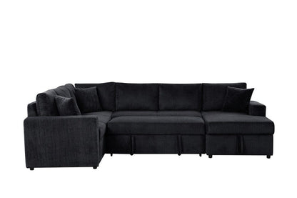 Lilola Home - Ruxley 123inW Black Corduroy Sleeper Sectional Sofa with Right-Facing Storage Chaise and Throw Pillows - 89166 veiw 3