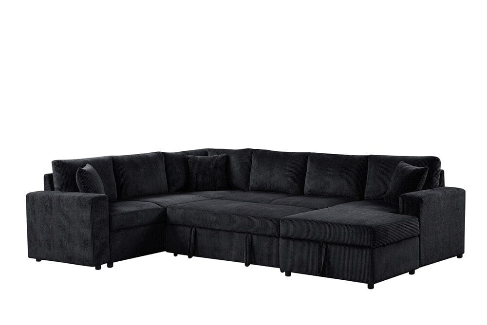 Lilola Home - Ruxley 123inW Black Corduroy Sleeper Sectional Sofa with Right-Facing Storage Chaise and Throw Pillows - 89166 veiw 4