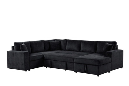 Lilola Home - Ruxley 123inW Black Corduroy Sleeper Sectional Sofa with Right-Facing Storage Chaise and Throw Pillows - 89166 veiw 4