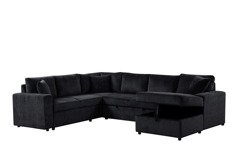 Lilola Home - Ruxley 123inW Black Corduroy Sleeper Sectional Sofa with Right-Facing Storage Chaise and Throw Pillows - 89166 veiw 5