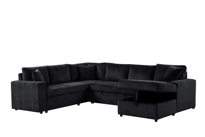 Lilola Home - Ruxley 123inW Black Corduroy Sleeper Sectional Sofa with Right-Facing Storage Chaise and Throw Pillows - 89166 veiw 5