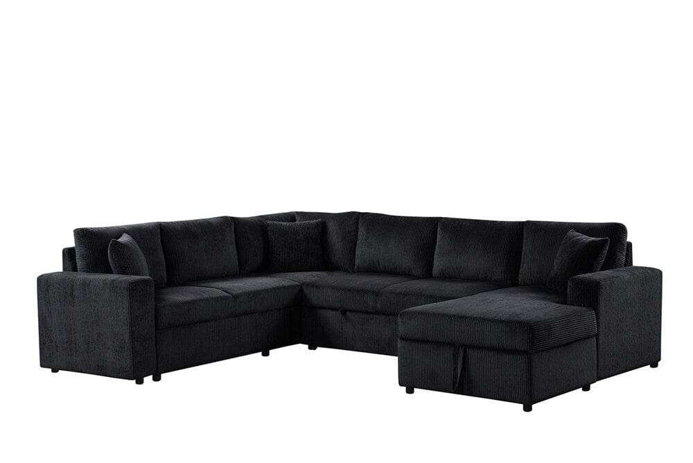 Lilola Home - Ruxley 123inW Black Corduroy Sleeper Sectional Sofa with Right-Facing Storage Chaise and Throw Pillows - 89166 veiw 6