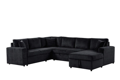 Lilola Home - Ruxley 123inW Black Corduroy Sleeper Sectional Sofa with Right-Facing Storage Chaise and Throw Pillows - 89166 veiw 6