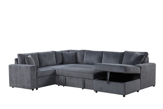 Lilola Home - Ruxley 123inW Gray Corduroy Sleeper Sectional Sofa with Right-Facing Storage Chaise and Throw Pillows - 89167 veiw 1
