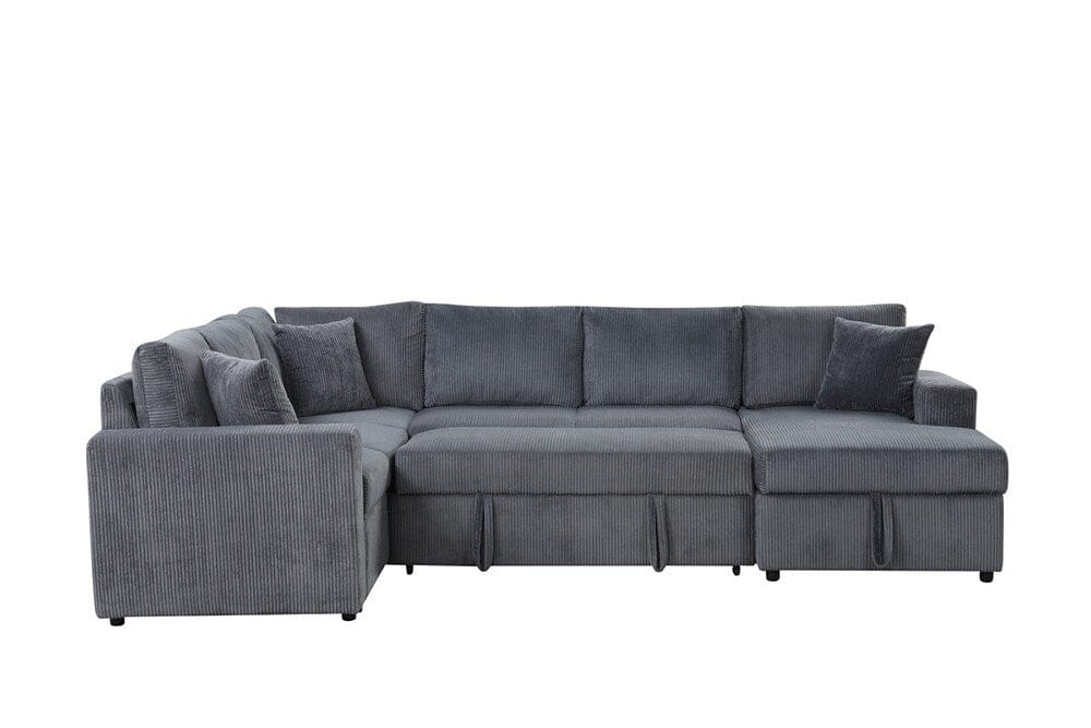 Lilola Home - Ruxley 123inW Gray Corduroy Sleeper Sectional Sofa with Right-Facing Storage Chaise and Throw Pillows - 89167 veiw 3