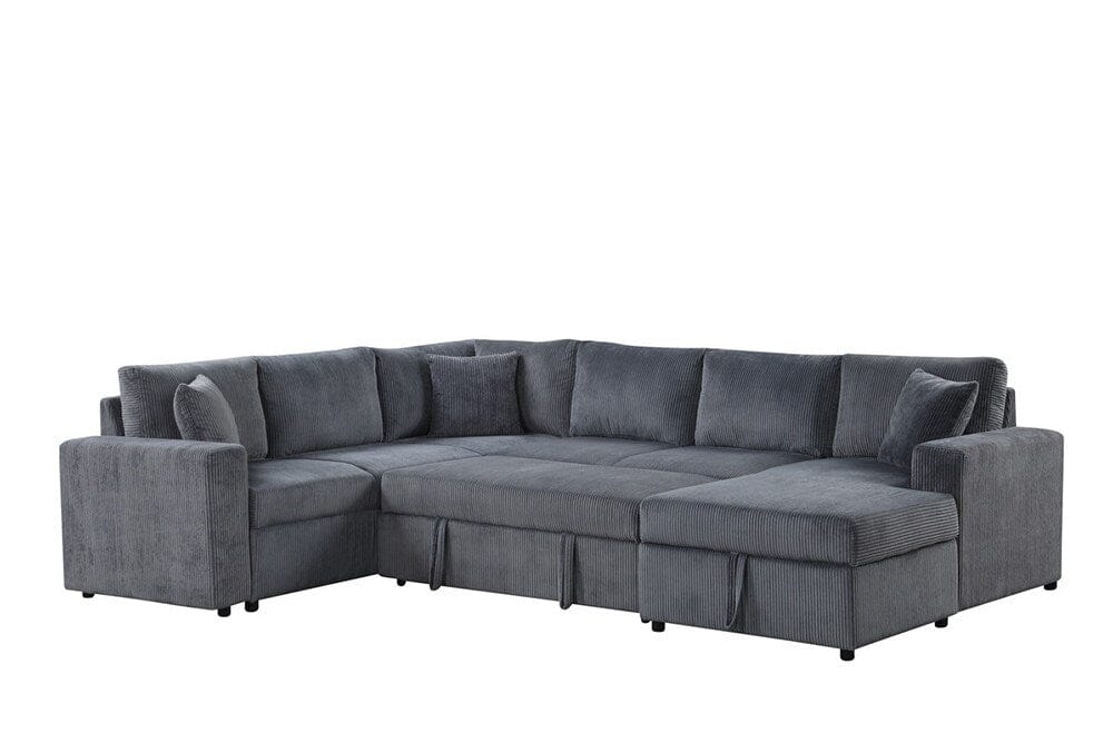 Lilola Home - Ruxley 123inW Gray Corduroy Sleeper Sectional Sofa with Right-Facing Storage Chaise and Throw Pillows - 89167 veiw 4