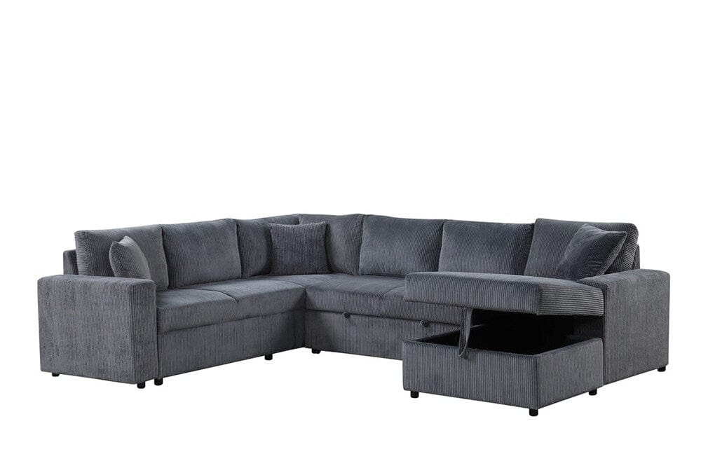Lilola Home - Ruxley 123inW Gray Corduroy Sleeper Sectional Sofa with Right-Facing Storage Chaise and Throw Pillows - 89167 veiw 5