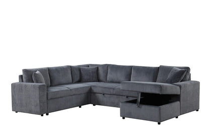 Lilola Home - Ruxley 123inW Gray Corduroy Sleeper Sectional Sofa with Right-Facing Storage Chaise and Throw Pillows - 89167 veiw 5