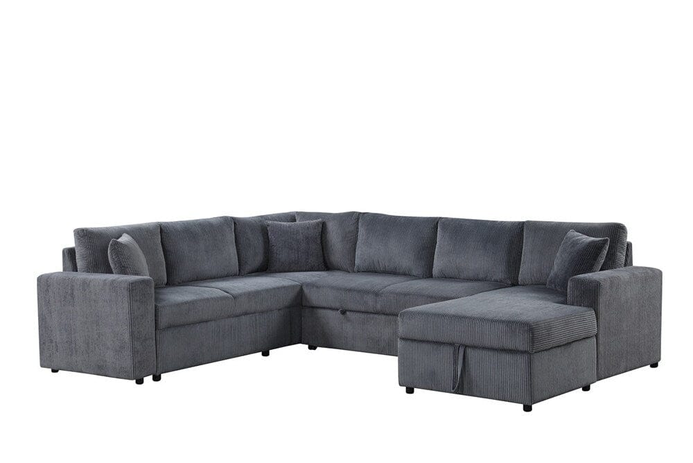 Lilola Home - Ruxley 123inW Gray Corduroy Sleeper Sectional Sofa with Right-Facing Storage Chaise and Throw Pillows - 89167 veiw 6