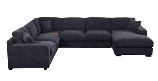Lilola Home - Celine 128inW Charcoal Chenille Fabric Corner Sectional Sofa with Right-Facing Chaise, Cupholders, and Charging Ports - 89295-1 veiw 1