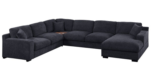 Lilola Home - Celine 128inW Charcoal Chenille Fabric Corner Sectional Sofa with Right-Facing Chaise, Cupholders, and Charging Ports - 89295-1 veiw 2