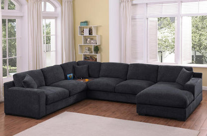 Lilola Home - Celine 128inW Charcoal Chenille Fabric Corner Sectional Sofa with Right-Facing Chaise, Cupholders, and Charging Ports - 89295-1 veiw 4