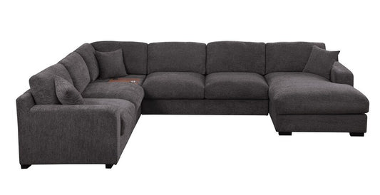 Lilola Home - Celine 128inW Gray Chenille Fabric Corner Sectional Sofa with Right-Facing Chaise, Cupholders, and Charging Ports - 89296-1 veiw 1
