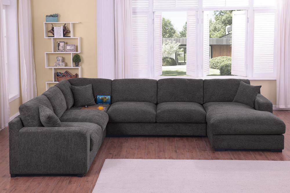 Lilola Home - Celine 128inW Gray Chenille Fabric Corner Sectional Sofa with Right-Facing Chaise, Cupholders, and Charging Ports - 89296-1 veiw 3