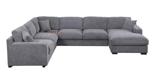 Lilola Home - Celine 128inW Light Gray Chenille Fabric Corner Sectional Sofa with Right-Facing Chaise, Cupholders, and Charging Ports - 89297-1 veiw 1