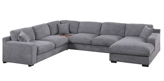 Lilola Home - Celine 128inW Light Gray Chenille Fabric Corner Sectional Sofa with Right-Facing Chaise, Cupholders, and Charging Ports - 89297-1 veiw 2