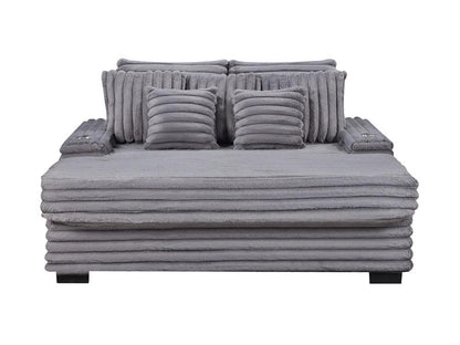 Lilola Home - Symphony 67inW Gray Corduroy Oversized Sofa Chaise Lounge Chair with Cupholders and USB Charging Port - 81562 veiw 1