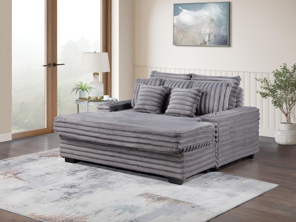 Lilola Home - Symphony 67inW Gray Corduroy Oversized Sofa Chaise Lounge Chair with Cupholders and USB Charging Port - 81562 veiw 4