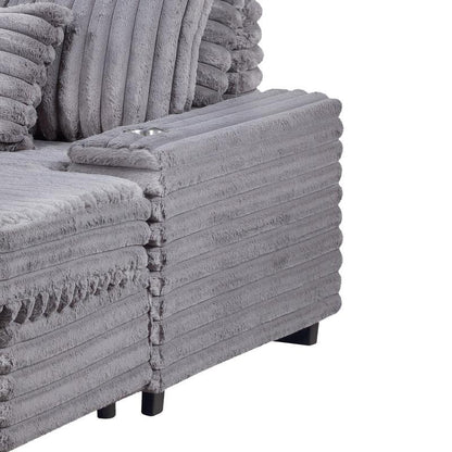 Lilola Home - Symphony 67inW Gray Corduroy Oversized Sofa Chaise Lounge Chair with Cupholders and USB Charging Port - 81562 veiw 5