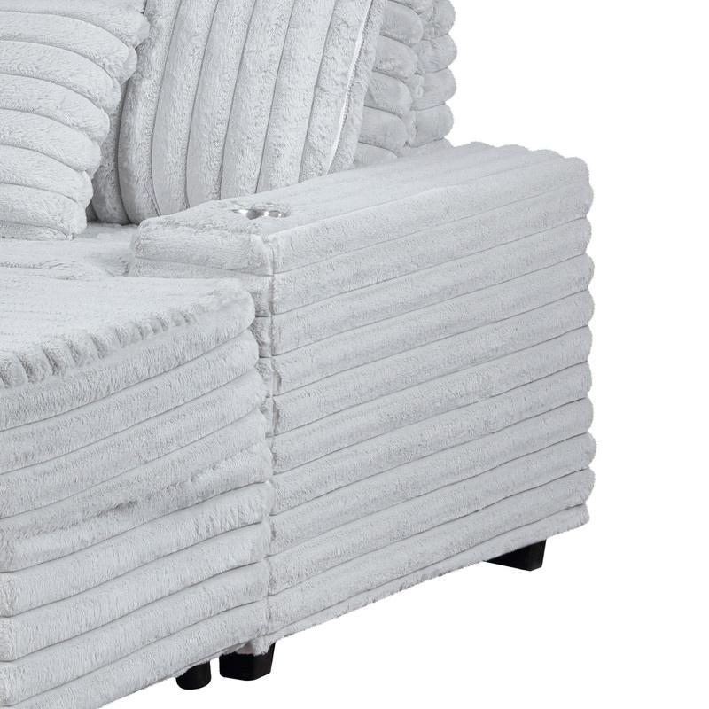 Lilola Home - Symphony 67inW Light Gray Corduroy Oversized Sofa Chaise Lounge Chair with Cupholders and USB Charging Port - 81563 veiw 5