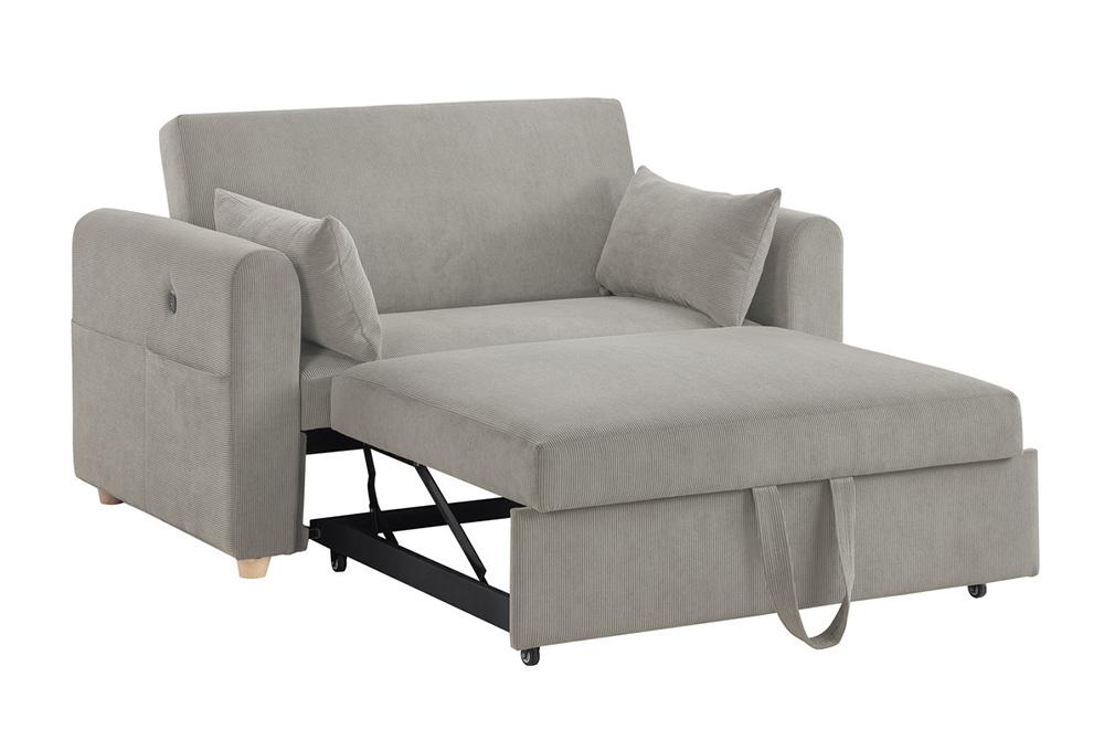 Lilola Home - Marielle 55inW Gray Corduroy Convertible Sleeper Loveseat with USB Ports, Magazine Pockets, and Pillows - 89339 veiw 1