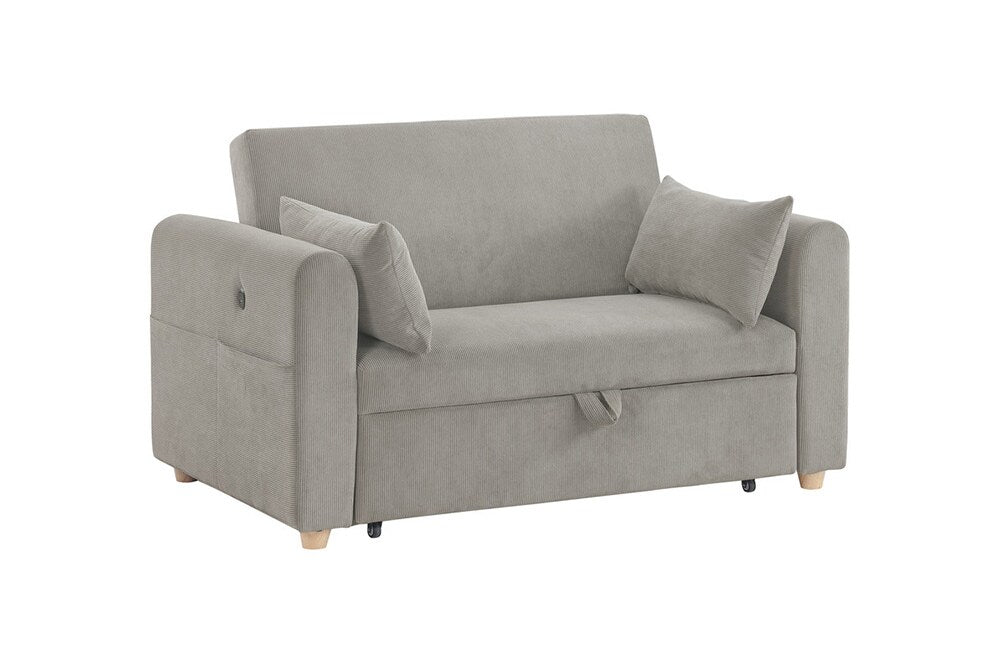 Lilola Home - Marielle 55inW Gray Corduroy Convertible Sleeper Loveseat with USB Ports, Magazine Pockets, and Pillows - 89339 veiw 2