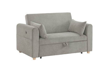 Lilola Home - Marielle 55inW Gray Corduroy Convertible Sleeper Loveseat with USB Ports, Magazine Pockets, and Pillows - 89339 veiw 2
