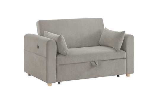 Lilola Home - Marielle 55inW Gray Corduroy Convertible Sleeper Loveseat with USB Ports, Magazine Pockets, and Pillows - 89339 veiw 2