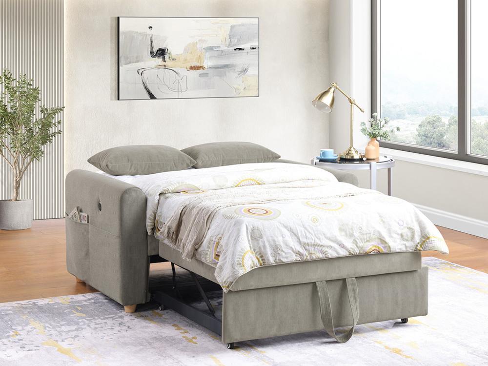 Lilola Home - Marielle 55inW Gray Corduroy Convertible Sleeper Loveseat with USB Ports, Magazine Pockets, and Pillows - 89339 veiw 3