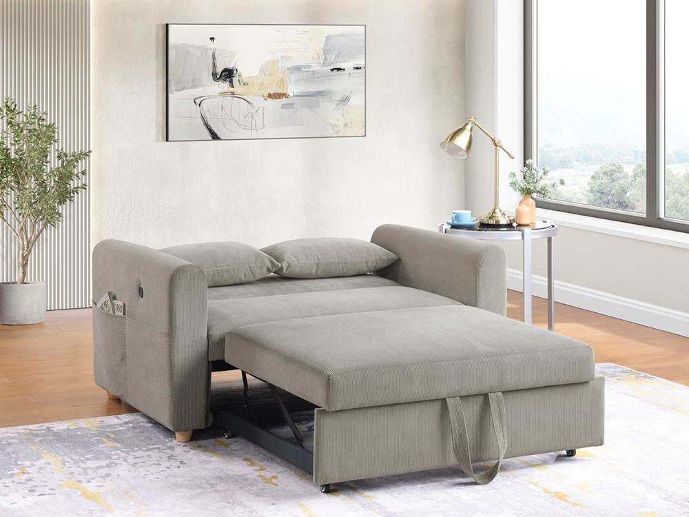 Lilola Home - Marielle 55inW Gray Corduroy Convertible Sleeper Loveseat with USB Ports, Magazine Pockets, and Pillows - 89339 veiw 4