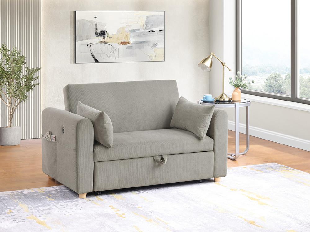 Lilola Home - Marielle 55inW Gray Corduroy Convertible Sleeper Loveseat with USB Ports, Magazine Pockets, and Pillows - 89339 veiw 5