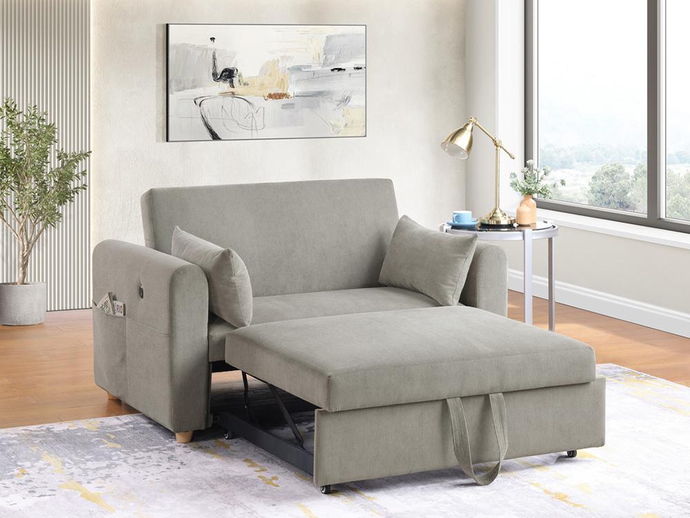 Lilola Home - Marielle 55inW Gray Corduroy Convertible Sleeper Loveseat with USB Ports, Magazine Pockets, and Pillows - 89339 veiw 6