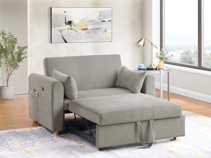 Lilola Home - Marielle 55inW Gray Corduroy Convertible Sleeper Loveseat with USB Ports, Magazine Pockets, and Pillows - 89339 veiw 6