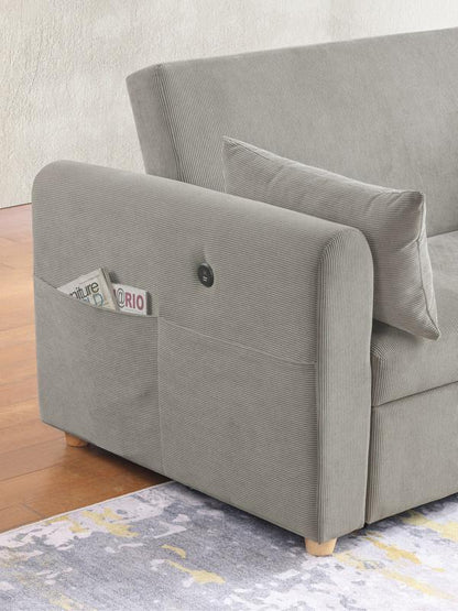 Lilola Home - Marielle 55inW Gray Corduroy Convertible Sleeper Loveseat with USB Ports, Magazine Pockets, and Pillows - 89339 veiw 8