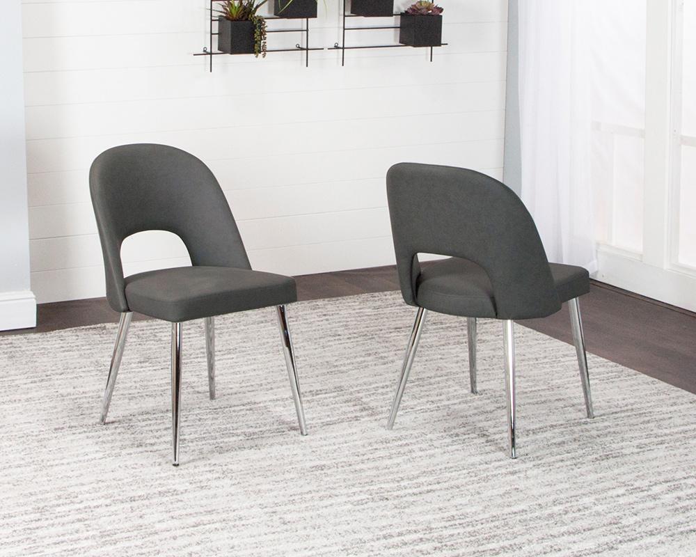 Sunset Trading - Mia Faux Leather Dining Chair (Set of 2) - Charcoal Grey/Silver Chrome Legs - CR-ND446-01-2 veiw 2