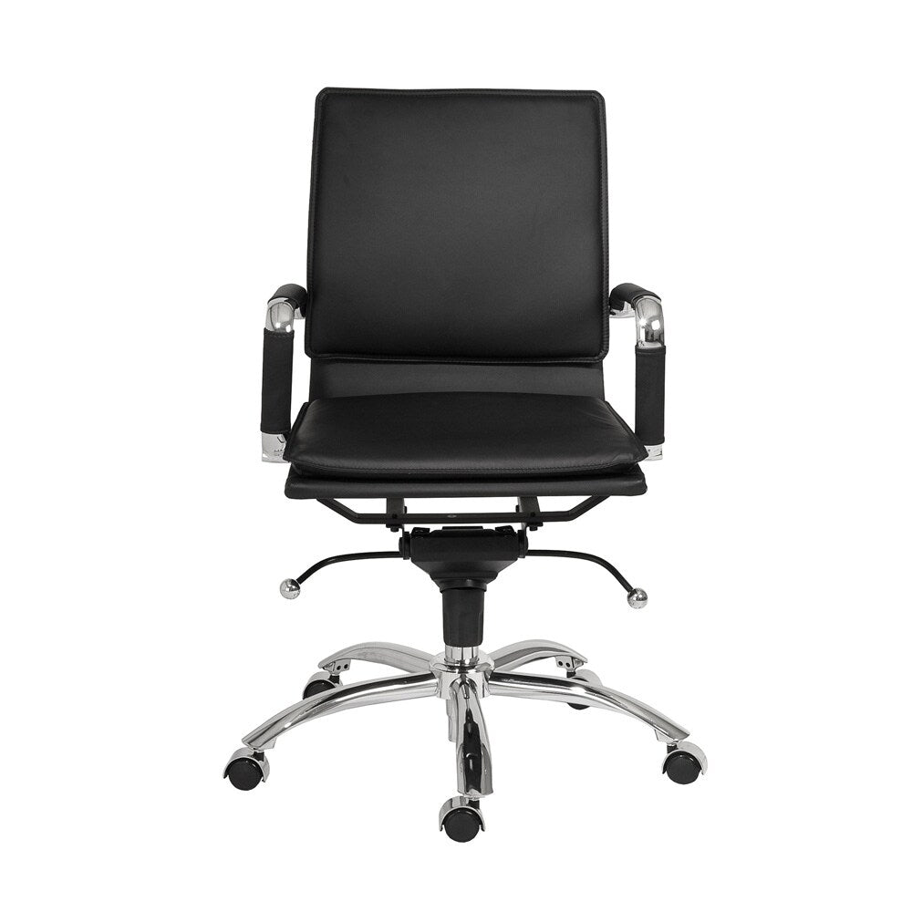 Euro Style - Gunar Pro Leatherette Low Back Office Chair, Black/Chrome - 01263BLK veiw 1