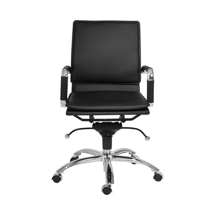 Euro Style - Gunar Pro Leatherette Low Back Office Chair, Black/Chrome - 01263BLK veiw 1