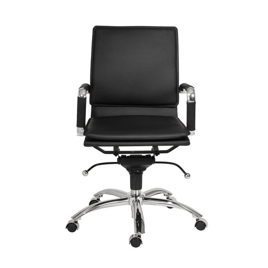 Euro Style - Gunar Pro Leatherette Low Back Office Chair, Black/Chrome - 01263BLK veiw 1