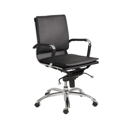Euro Style - Gunar Pro Leatherette Low Back Office Chair, Black/Chrome - 01263BLK veiw 2