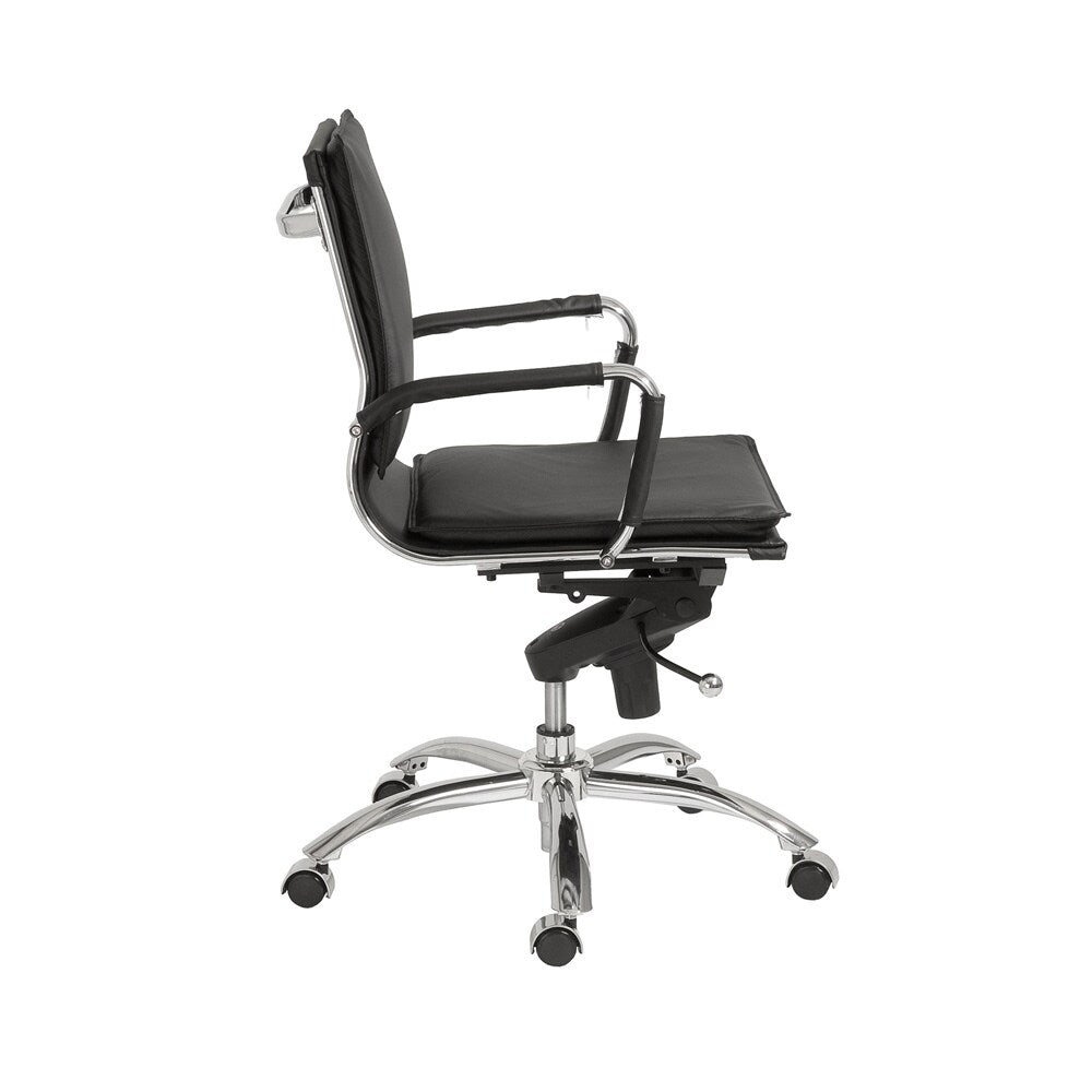 Euro Style - Gunar Pro Leatherette Low Back Office Chair, Black/Chrome - 01263BLK veiw 3