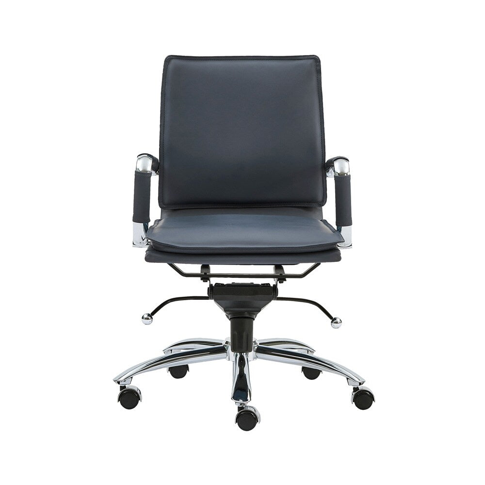 Euro Style - Gunar Pro Leatherette Low Back Office Chair, Blue/Chrome - 01263BLU veiw 1