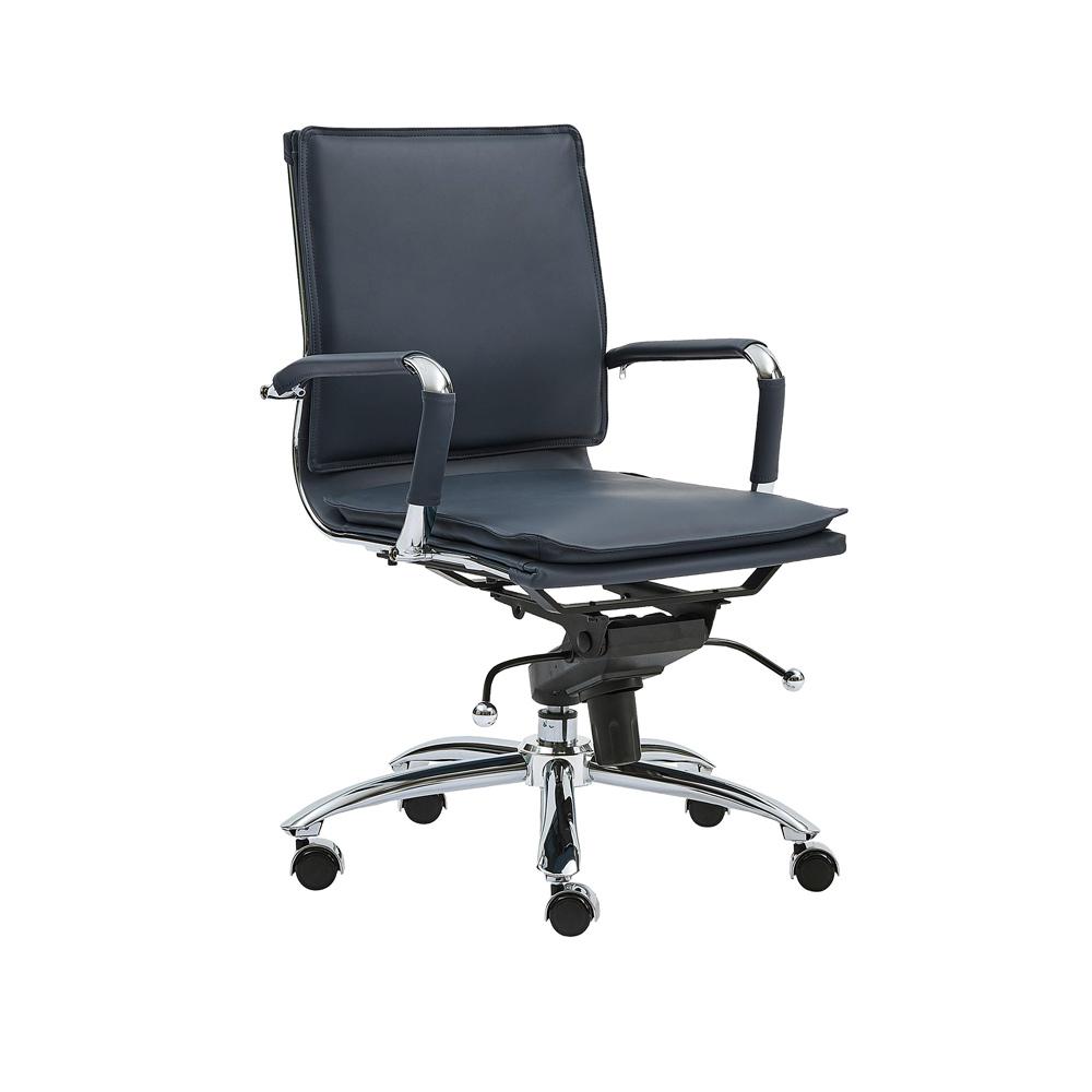 Euro Style - Gunar Pro Leatherette Low Back Office Chair, Blue/Chrome - 01263BLU veiw 2