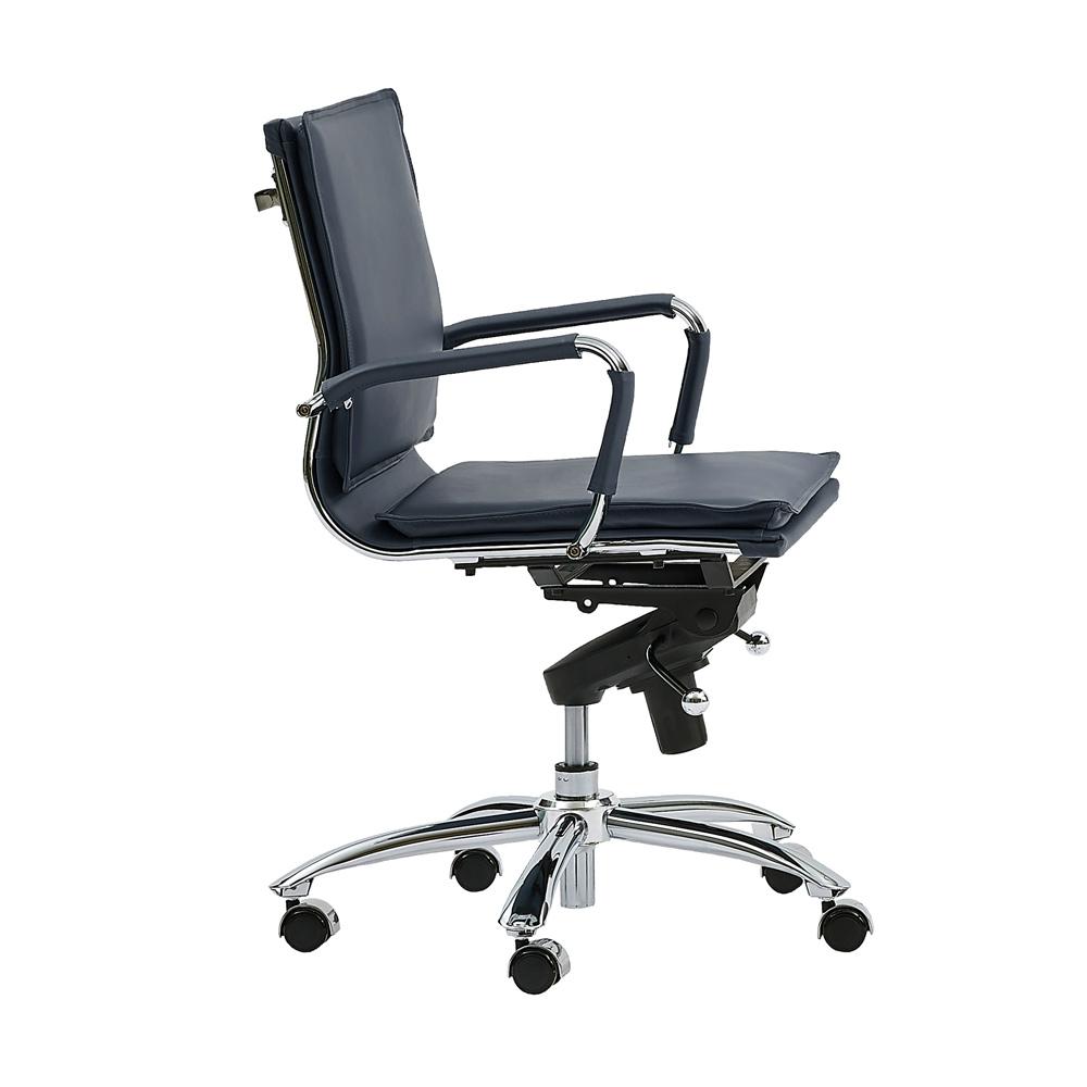 Euro Style - Gunar Pro Leatherette Low Back Office Chair, Blue/Chrome - 01263BLU veiw 3