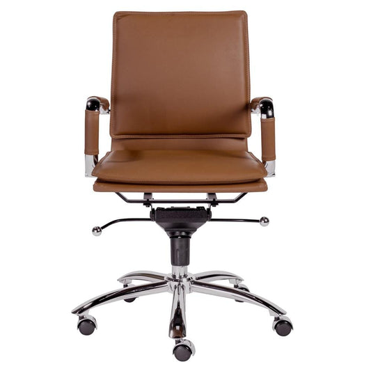 Euro Style - Gunar Pro Leatherette Low Back Office Chair, Dark Caramel/Chrome - 01263COG veiw 1