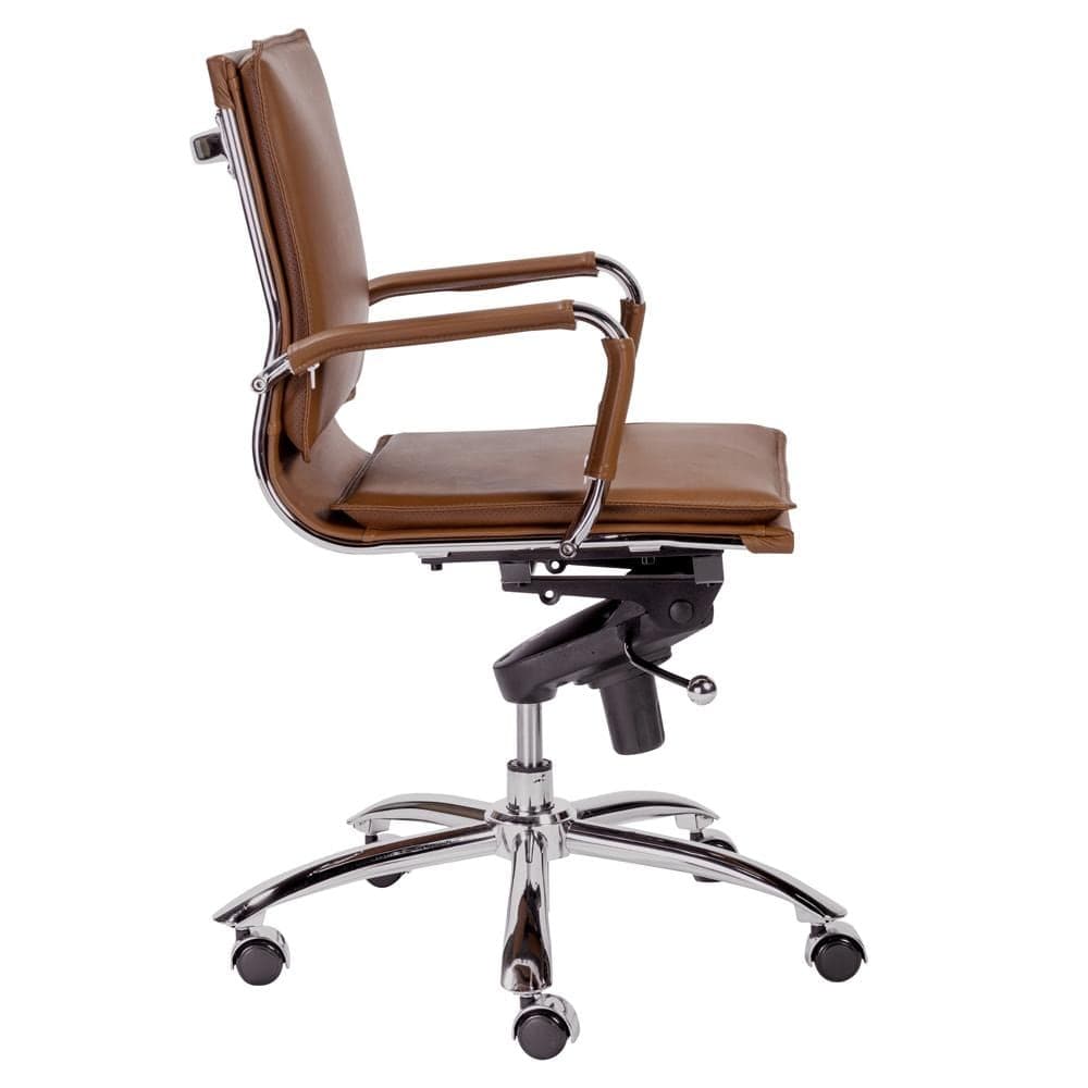 Euro Style - Gunar Pro Leatherette Low Back Office Chair, Dark Caramel/Chrome - 01263COG veiw 3