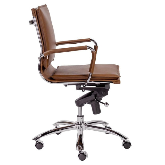 Euro Style - Gunar Pro Leatherette Low Back Office Chair, Dark Caramel/Chrome - 01263COG veiw 3