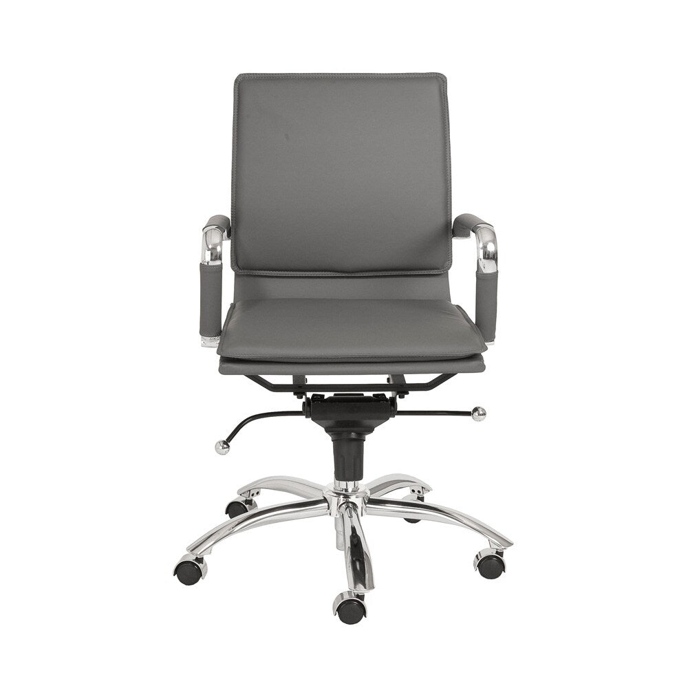 Euro Style - Gunar Pro Leatherette Low Back Office Chair, Gray/Chrome - 01263GRY veiw 1