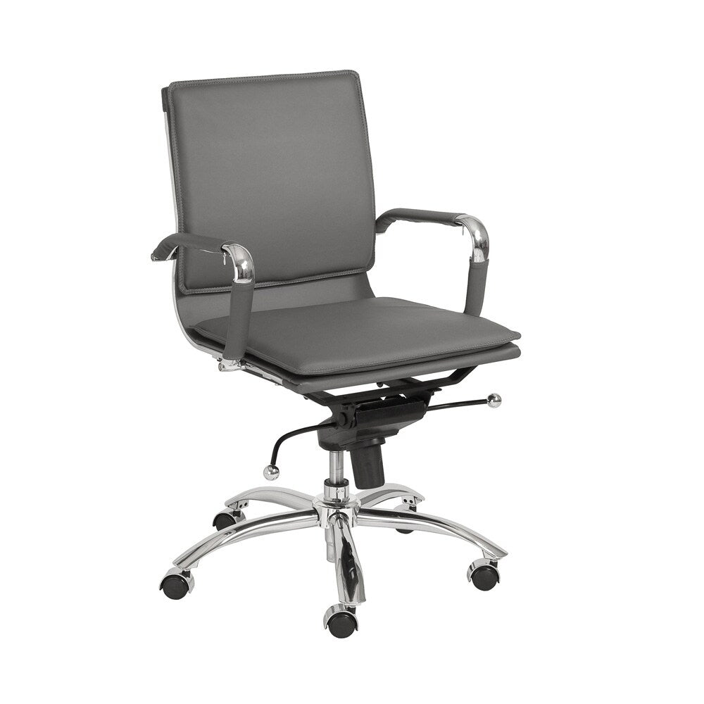 Euro Style - Gunar Pro Leatherette Low Back Office Chair, Gray/Chrome - 01263GRY veiw 2