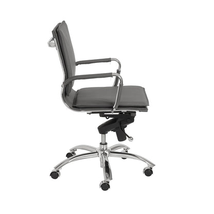 Euro Style - Gunar Pro Leatherette Low Back Office Chair, Gray/Chrome - 01263GRY veiw 3