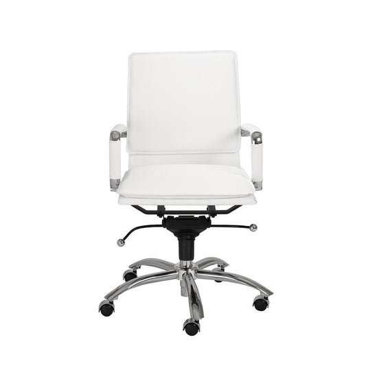 Euro Style - Gunar Pro Leatherette Low Back Office Chair, White/Chrome - 01263WHT veiw 1